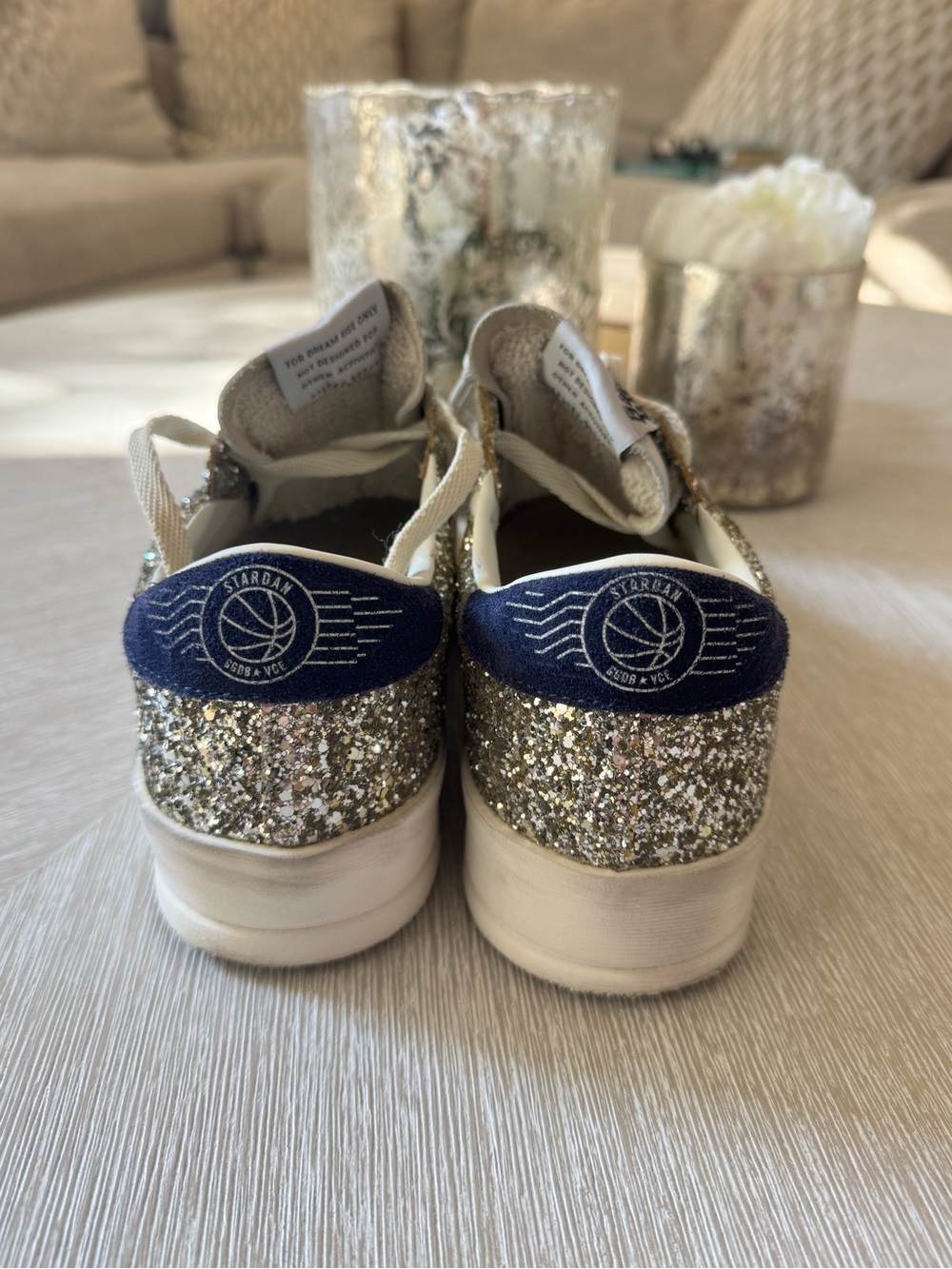 Golden Goose Leather Sneakers with Silver Glitter & Navy Star - Picture 4 of 9